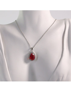 Naszyjnik ze stali chirurgicznej srebrny łezka czerwona... 2