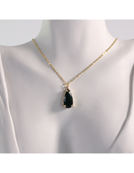 Naszyjnik ze stali chirurgicznej złoty kamień czarny Lolita Akcesoria