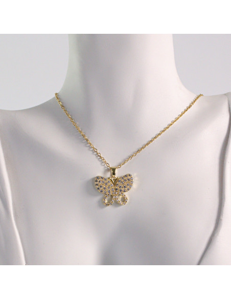Naszyjnik ze stali chirurgicznej złoty motyl cyrkonia Lolita Akcesoria