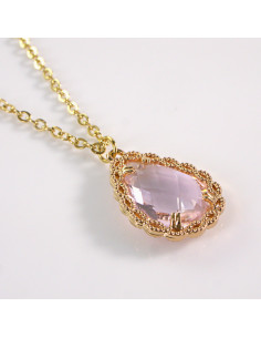 Naszyjnik ze stali chirurgicznej złoty łezka różowa...