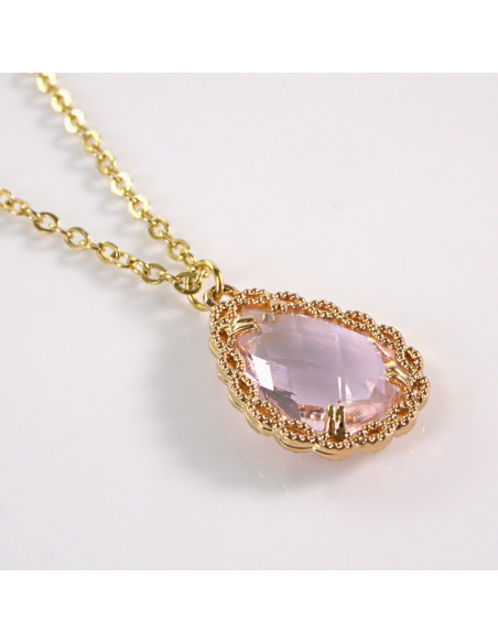 Naszyjnik ze stali chirurgicznej złoty łezka różowa Lolita Akcesoria
