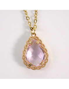 Naszyjnik ze stali chirurgicznej złoty łezka różowa... 2