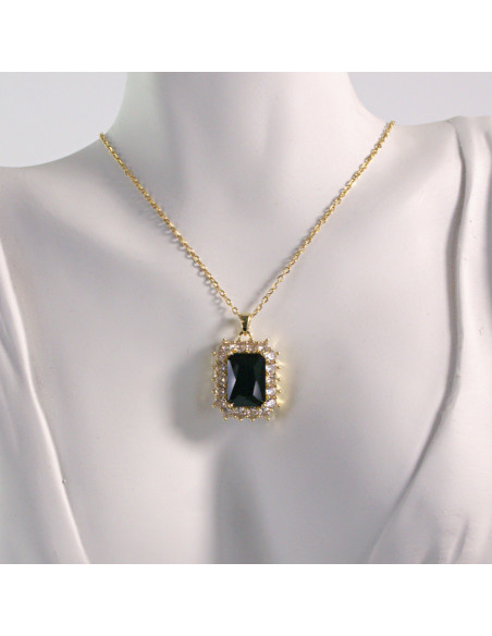 Naszyjnik ze stali chirurgicznej złoty czarny kamień Lolita Akcesoria