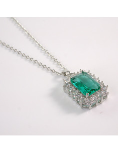 Naszyjnik ze stali chirurgicznej srebrny zielony kamień...