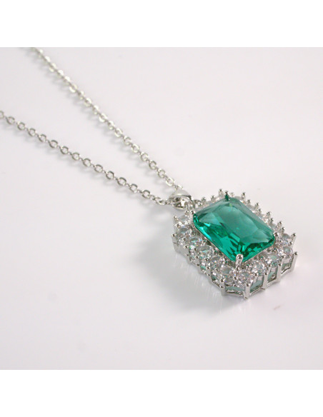 Naszyjnik ze stali chirurgicznej srebrny zielony kamień Lolita Akcesoria