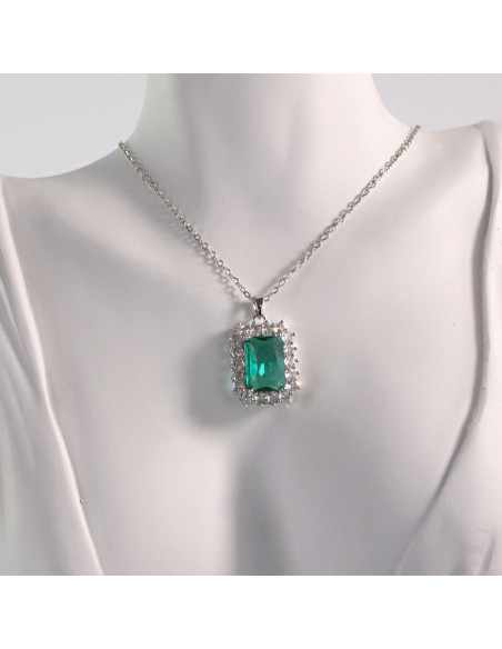 Naszyjnik ze stali chirurgicznej srebrny zielony kamień Lolita Akcesoria