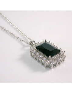 Naszyjnik ze stali chirurgicznej srebrny czarny kamień...