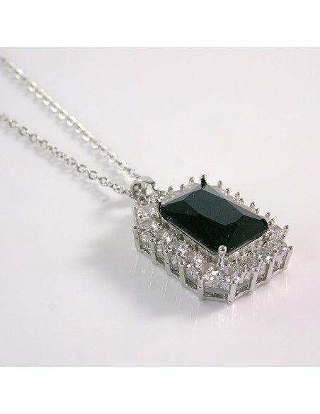 Naszyjnik ze stali chirurgicznej srebrny czarny kamień Lolita Akcesoria