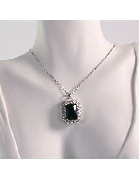 Naszyjnik ze stali chirurgicznej srebrny czarny kamień Lolita Akcesoria