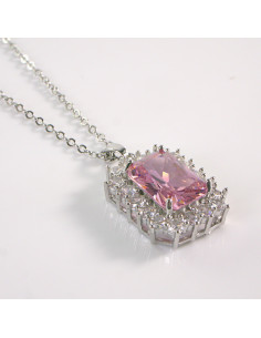 Naszyjnik ze stali chirurgicznej srebrny różowy kamień...