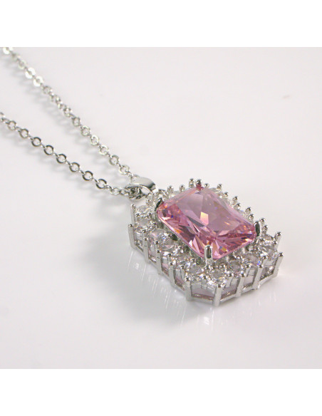 Naszyjnik ze stali chirurgicznej srebrny różowy kamień Lolita Akcesoria