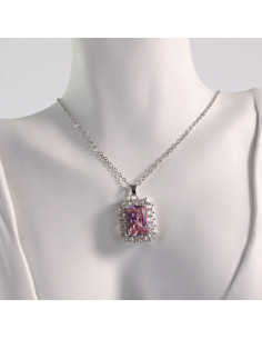 Naszyjnik ze stali chirurgicznej srebrny różowy kamień... 2