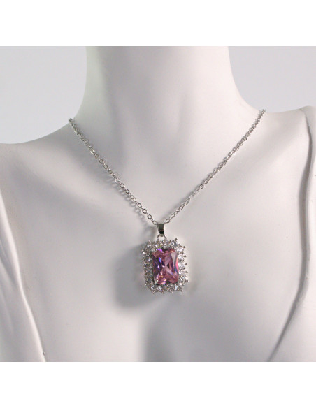 Naszyjnik ze stali chirurgicznej srebrny różowy kamień Lolita Akcesoria