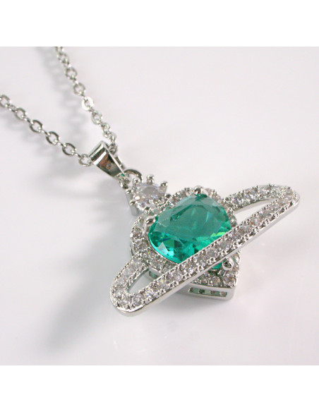 Naszyjnik ze stali chirurgicznej srebrny zielone serce Lolita Akcesoria