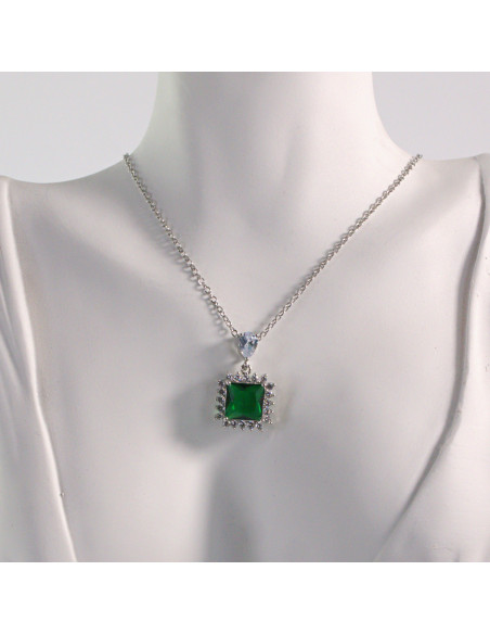 Naszyjnik ze stali chirurgicznej srebrny ZIELONY KWADRAT Lolita Akcesoria