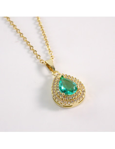 Naszyjnik ze stali chirurgicznej złoty ŁEZKA ZIELONY...