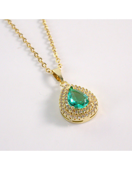 Naszyjnik ze stali chirurgicznej złoty ŁEZKA ZIELONY Lolita Akcesoria