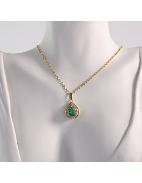 Naszyjnik ze stali chirurgicznej złoty ŁEZKA ZIELONY Lolita Akcesoria