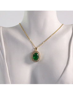 Naszyjnik ze stali chirurgicznej złoty OWALNY ZIELONY... 2