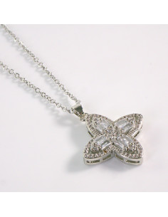 Naszyjnik ze stali chirurgicznej srebrny KWIAT KRYSZTAŁKI...