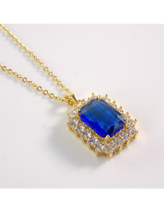 Naszyjnik ze stali chirurgicznej złoty KLASYK niebieski...