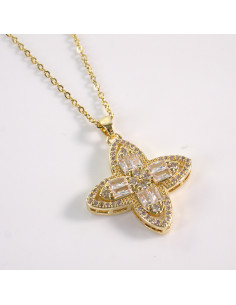 Naszyjnik ze stali chirurgicznej złoty KWIAT CRYSTAL...