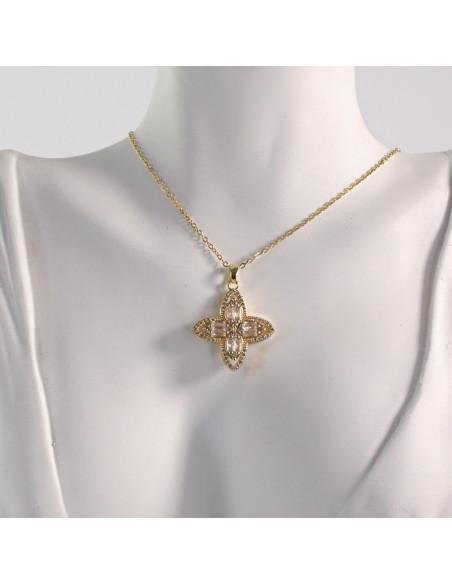 Naszyjnik ze stali chirurgicznej złoty KWIAT CRYSTAL Lolita Akcesoria