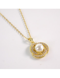 Naszyjnik ze stali chirurgicznej złoty PRECEL Z PERŁĄ...