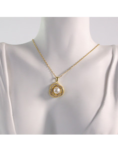 Naszyjnik ze stali chirurgicznej złoty PRECEL Z PERŁĄ... 2