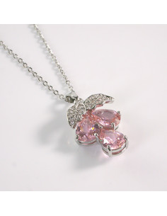 Naszyjnik ze stali chirurgicznej srebrny WINOGRONO różowy...