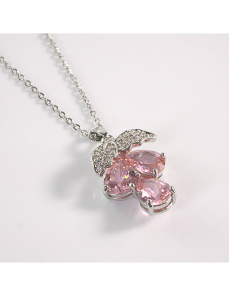 Naszyjnik ze stali chirurgicznej srebrny WINOGRONO różowy Lolita Akcesoria