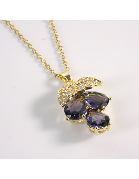 Naszyjnik ze stali chirurgicznej złoty WINOGRONO fioletowy Lolita Akcesoria