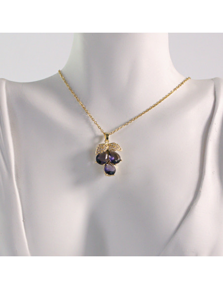 Naszyjnik ze stali chirurgicznej złoty WINOGRONO fioletowy Lolita Akcesoria