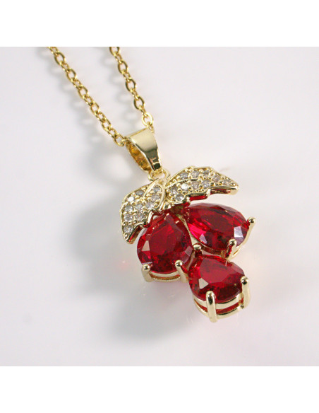 Naszyjnik ze stali chirurgicznej złoty WINOGRONO czerwony Lolita Akcesoria