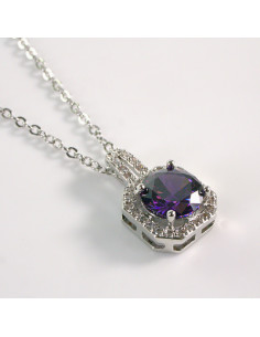 Naszyjnik ze stali chirurgicznej srebrny FIOLET KRYSZTAŁ...