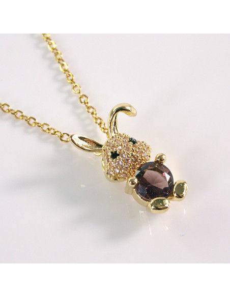 Naszyjnik ze stali chirurgicznej złoty KRÓLIK Z KRYSZTAŁEM Lolita Akcesoria