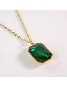 Naszyjnik ze stali chirurgicznej złoty ZIELONY KAMIEŃ...
