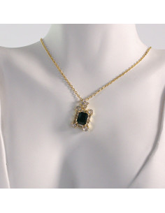 Naszyjnik ze stali chirurgicznej złoty CZARNY KAMIEŃ... 2