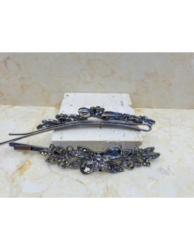 Wsuwka do włosów 2 KRYSZTAŁY I 3 KWIATKI GRAFIT...