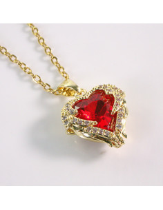 Naszyjnik ze stali chirurgicznej złoty CZERWONE SERCE...