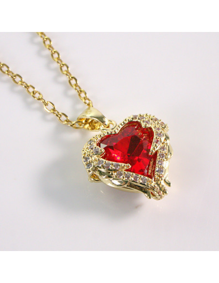 Naszyjnik ze stali chirurgicznej złoty CZERWONE SERCE Lolita Akcesoria