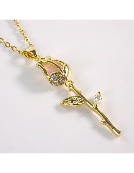 Naszyjnik ze stali chirurgicznej złoty RÓŻOWY TULIPAN  Lolita Akcesoria