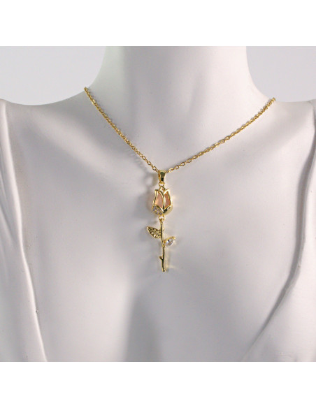 Naszyjnik ze stali chirurgicznej złoty RÓŻOWY TULIPAN  Lolita Akcesoria