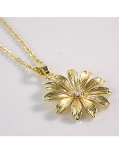 Naszyjnik ze stali chirurgicznej złoty KWIAT CYRKONIA...