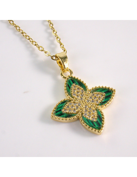 Naszyjnik ze stali chirurgicznej złoty ZIELONY KWIAT Lolita Akcesoria