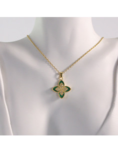 Naszyjnik ze stali chirurgicznej złoty ZIELONY KWIAT... 2