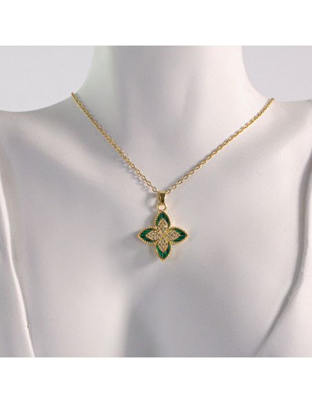 Naszyjnik ze stali chirurgicznej złoty ZIELONY KWIAT Lolita Akcesoria