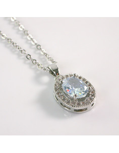 Naszyjnik ze stali chirurgicznej srebrny OWAL CRYSTAL...