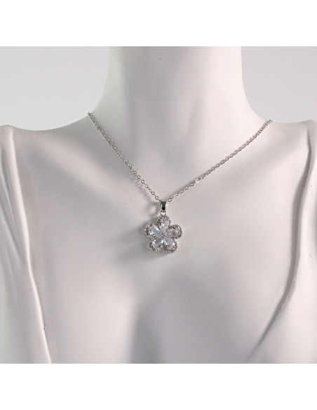 Naszyjnik ze stali chirurgicznej srebrny KWIAT CRYSTAL Lolita Akcesoria