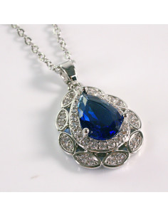 Naszyjnik ze stali chirurgicznej srebrny NIEBIESKI KAMIEŃ...